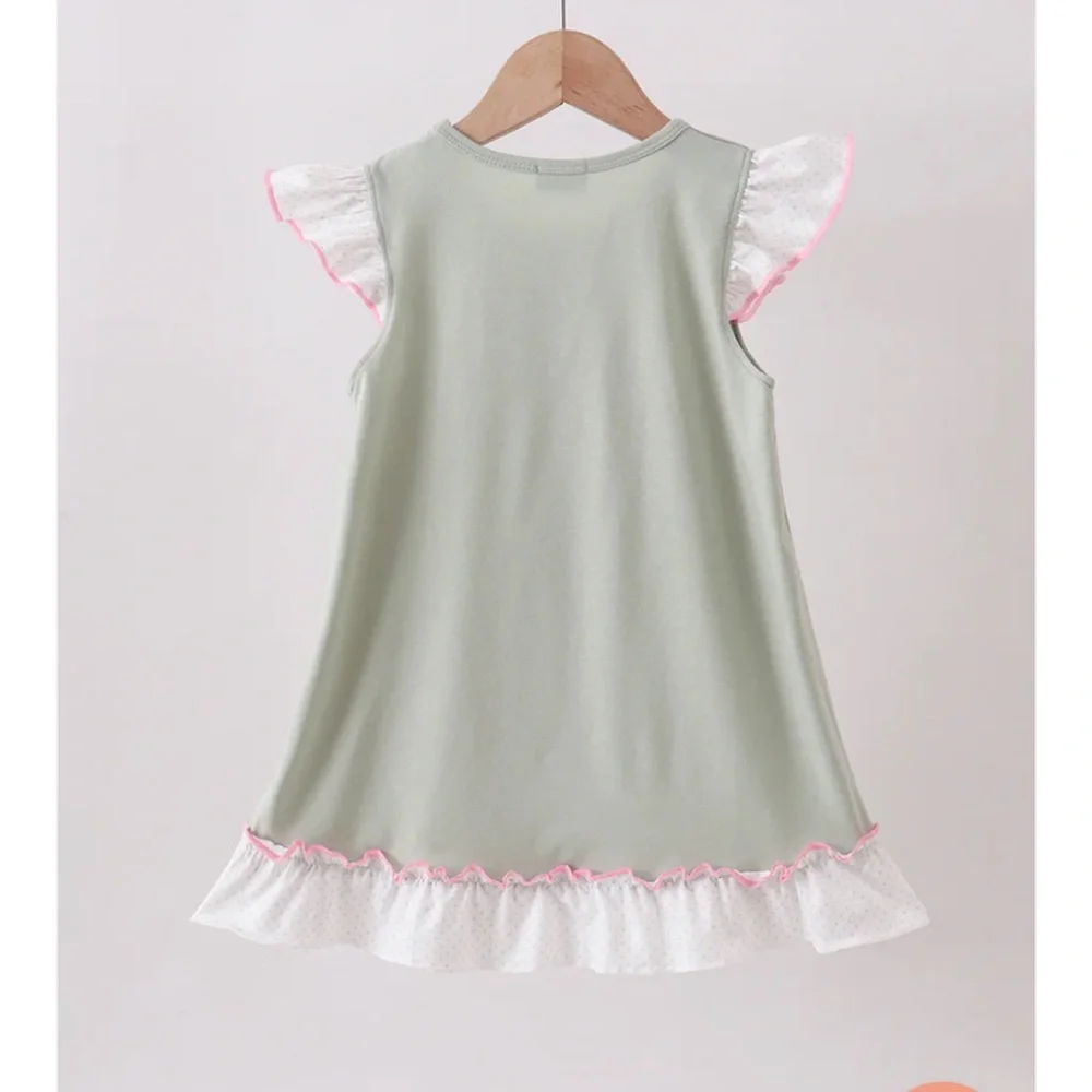 Kids Ballerina Ballet Embroidered Dress - Sage Green with Pink Trim Girls 2T NWT